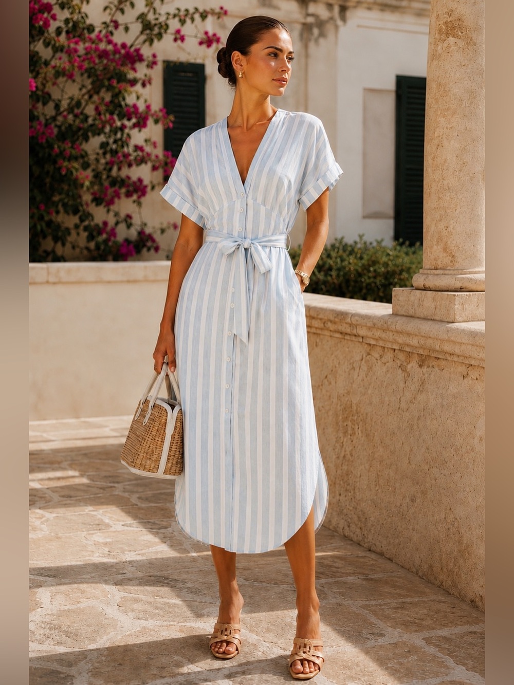 NWT | Trovata Birds of Paradise | Meadow Linen Stripe Midi Dress - Size 0